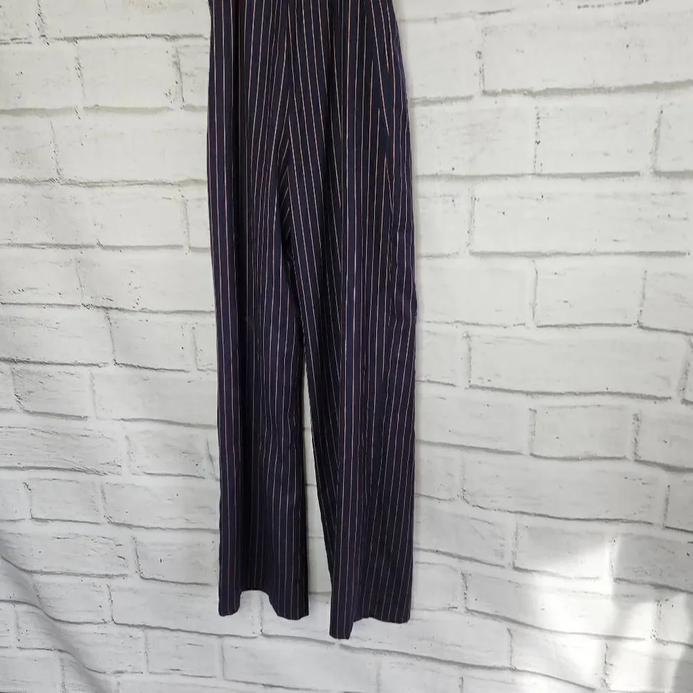 Cupcakes & Cashmere Bonita Pinstripe Front Tie Waist Jumpsuit Blue Tan Small